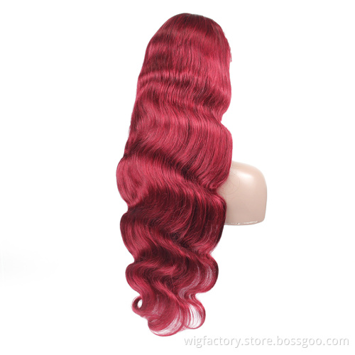 Factory wholesale 30 Inch Long 99j body waves wig lac frontal Human Hair 99j frontal wig 10a 99j human hair transparent wig